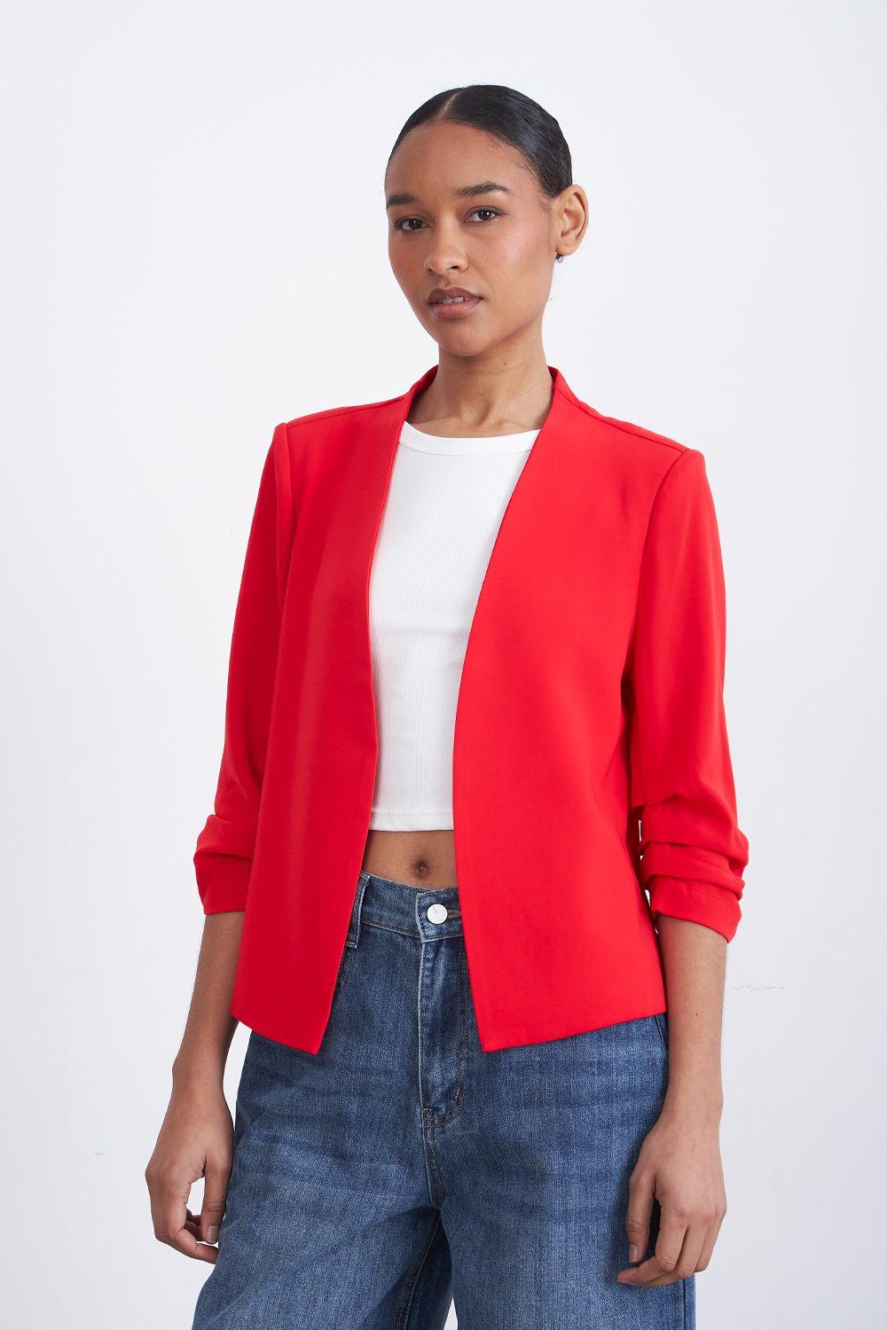 Blazer Cuello Sin Solapa Rojo Nicopoly-5