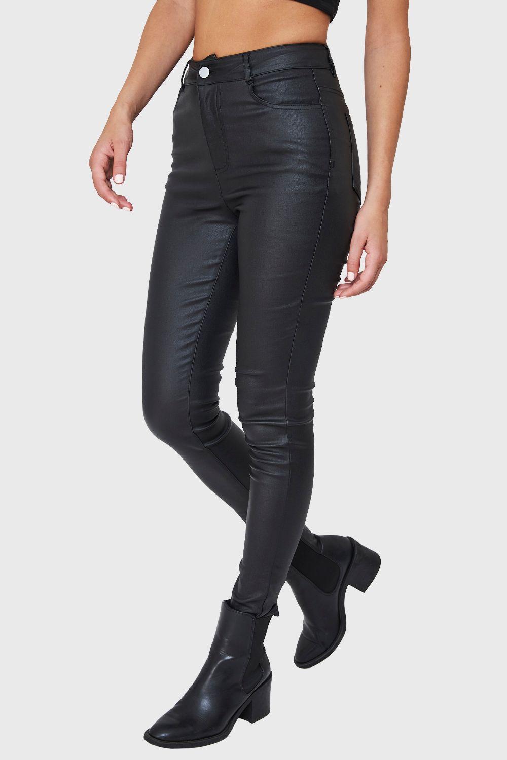 Calza Elasticada Skinny Tipo Encerada Negro Nicopoly-2