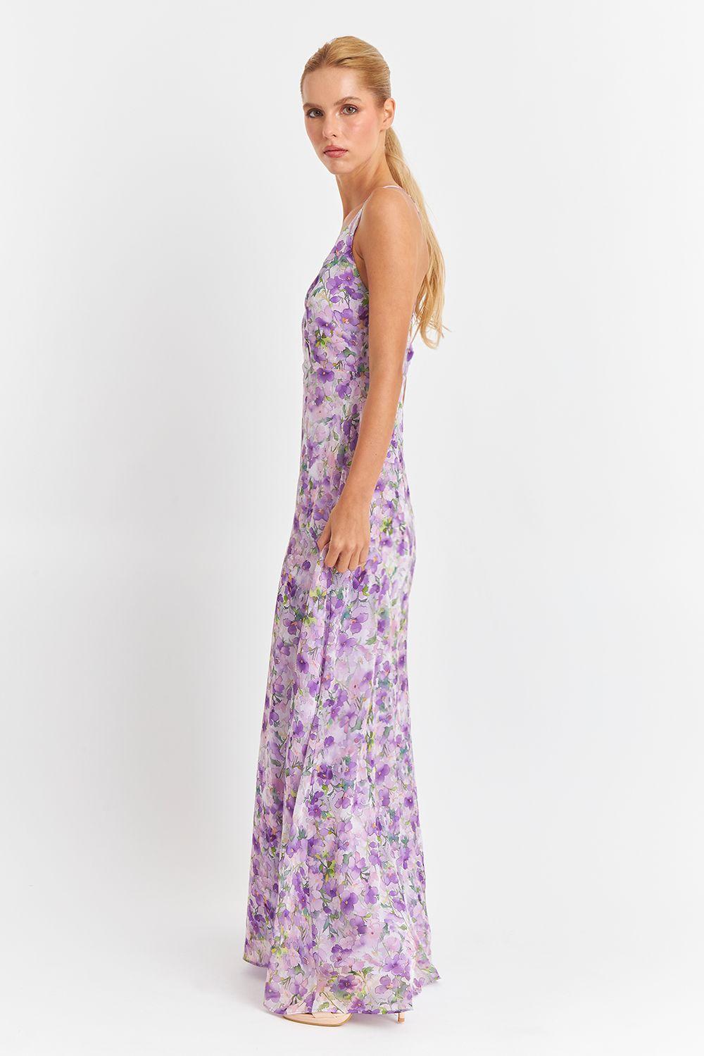 Vestido Largo Floreado Lila Nicopoly-2