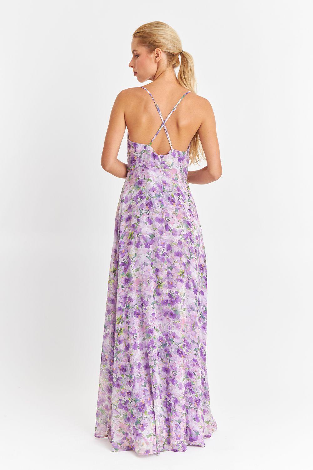 Vestido Largo Floreado Lila Nicopoly-3