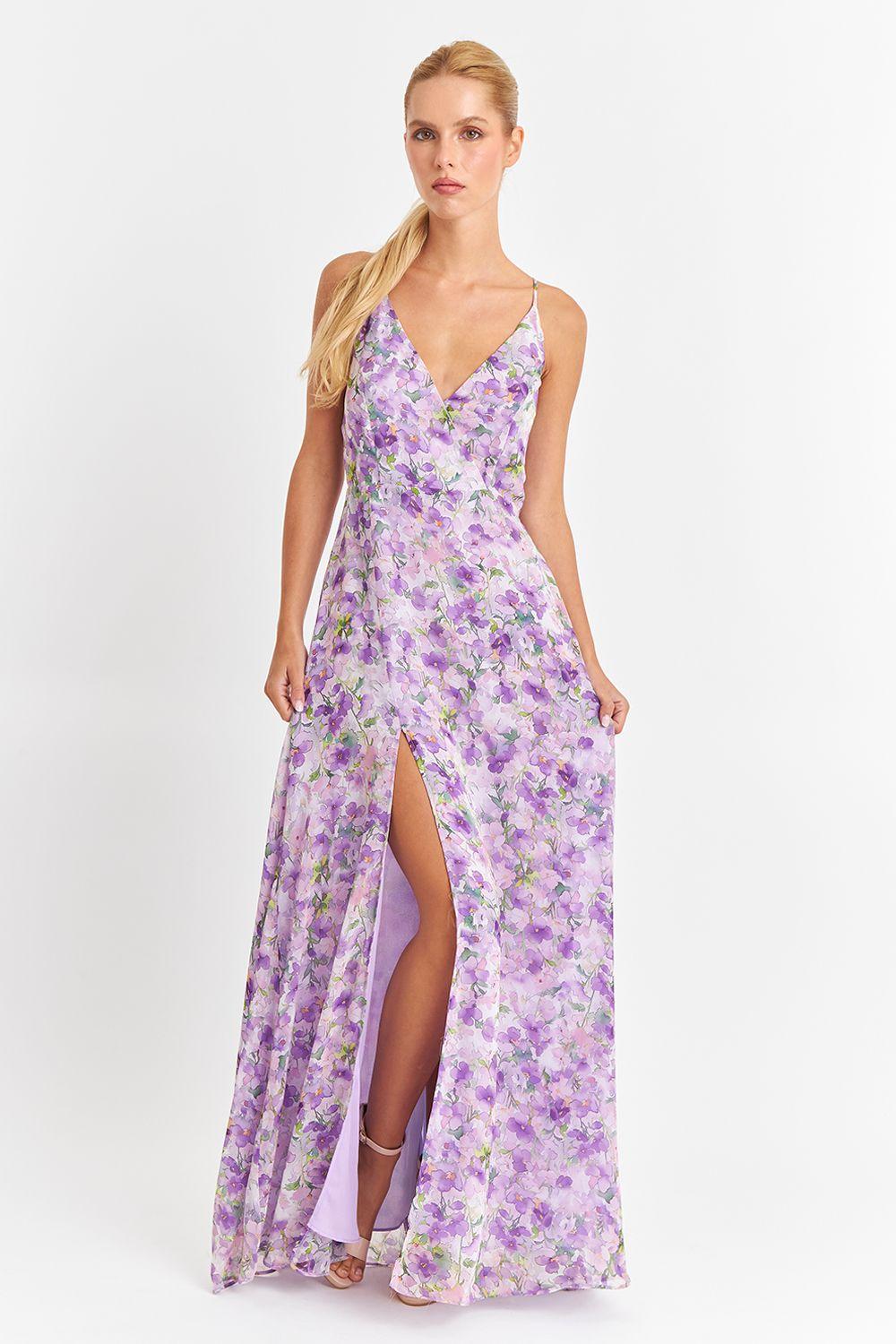 Vestido Largo Floreado Lila Nicopoly-4