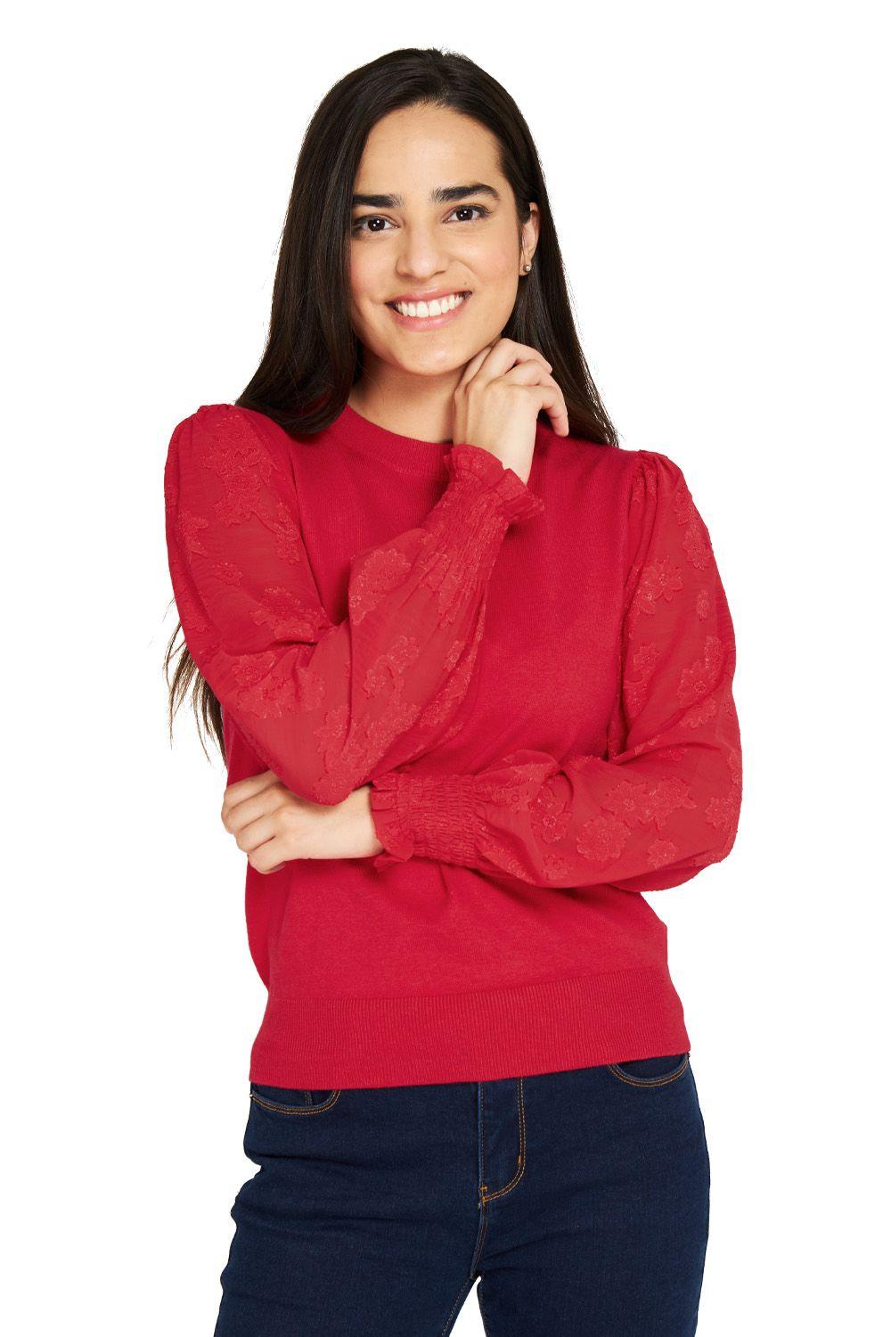 Sweater Manga Floral Rojo Nicopoly-0