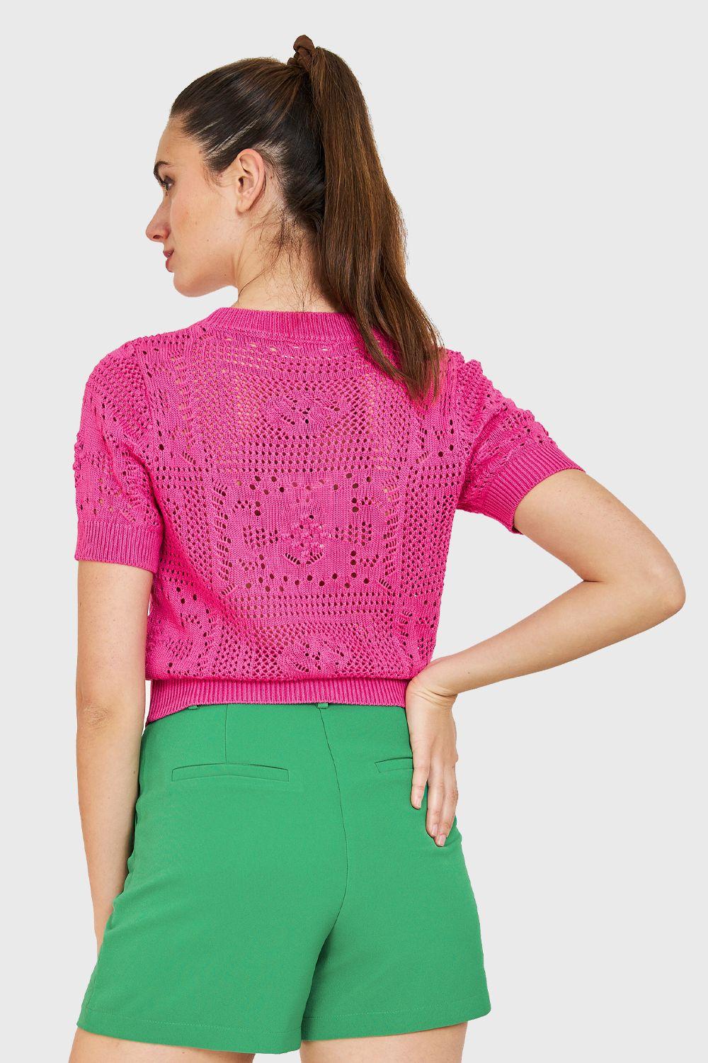 Polera Calada Tipo Tejida Fucsia Nicopoly-3