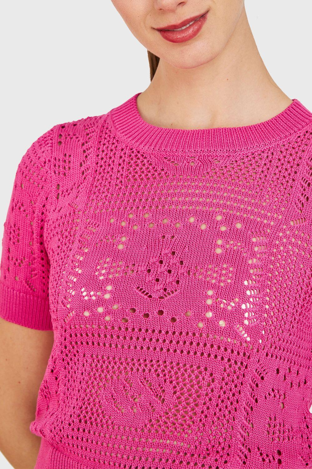 Polera Calada Tipo Tejida Fucsia Nicopoly-5