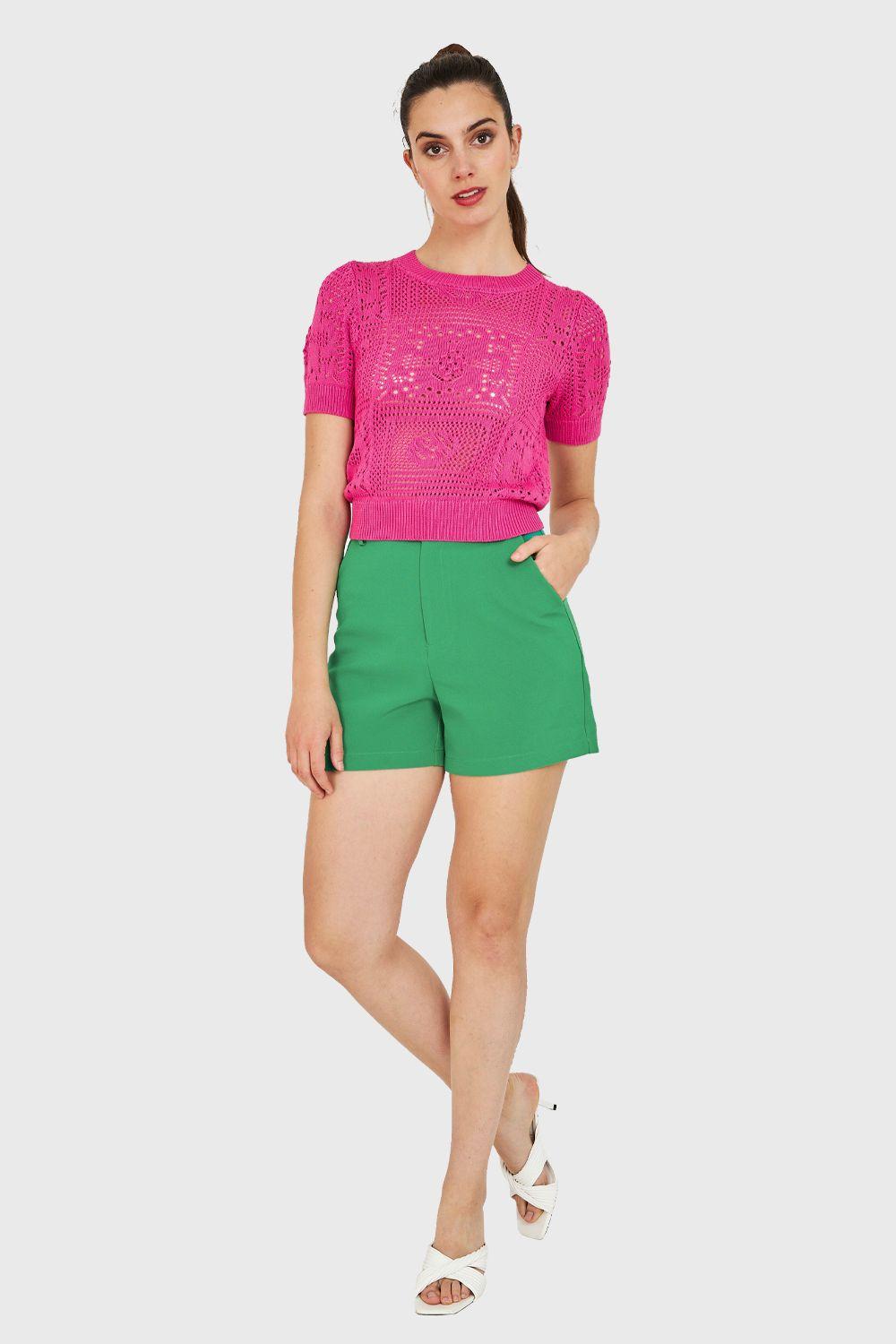 Polera Calada Tipo Tejida Fucsia Nicopoly-1