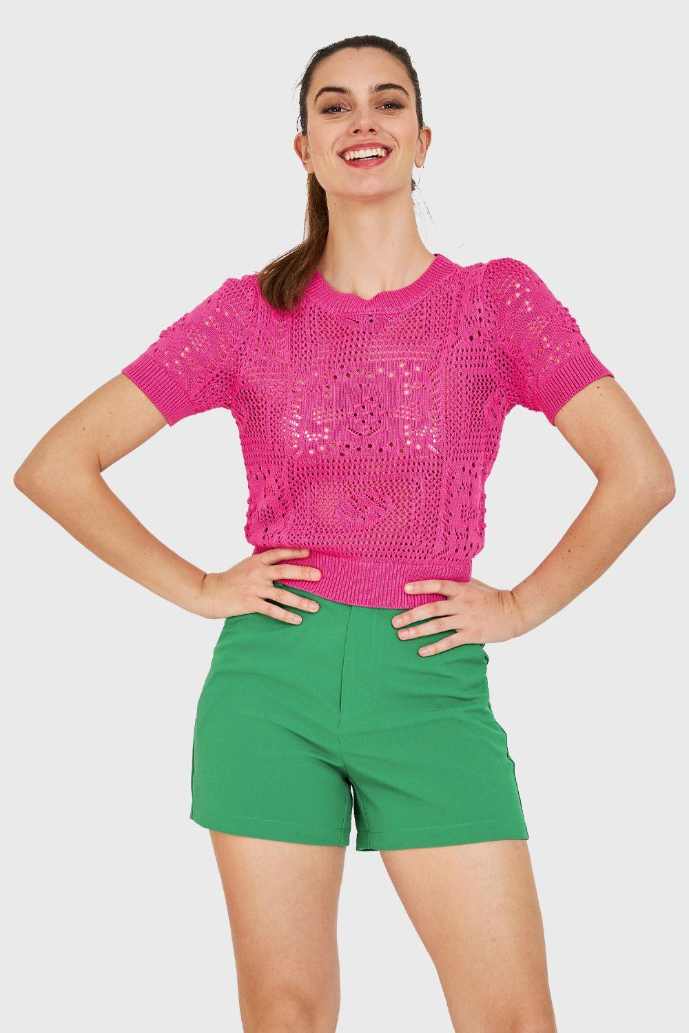 Polera Calada Tipo Tejida Fucsia Nicopoly-4