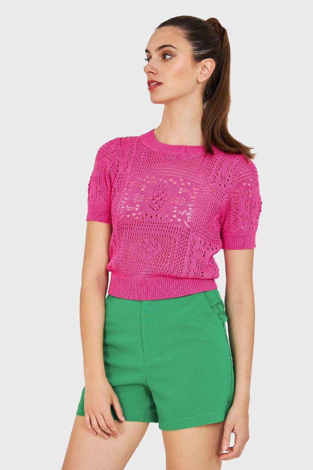 Polera Calada Tipo Tejida Fucsia Nicopoly-2