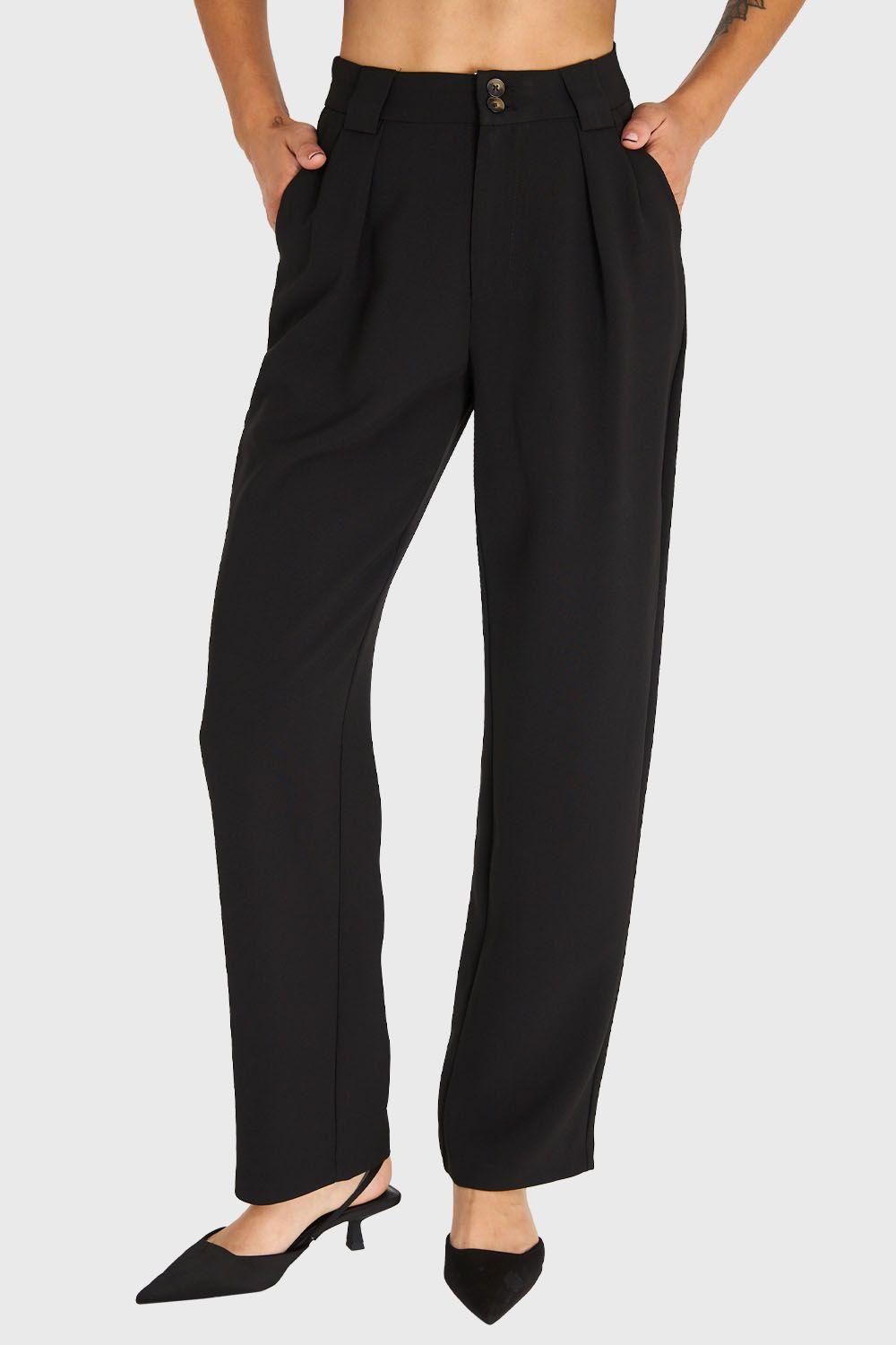 Pantalón Recto Con Pinzas Negro Nicopoly-4