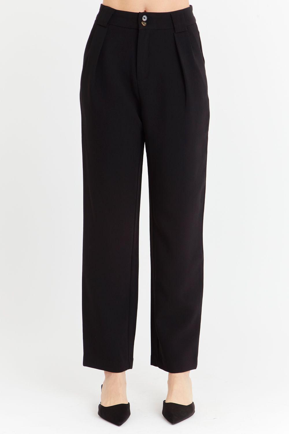 Pantalón Recto Con Pinzas Negro Nicopoly-4