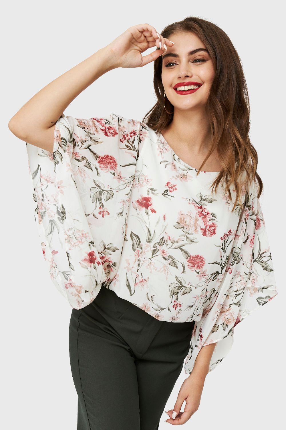Blusa Manga Kimono Blanco Nicopoly-4