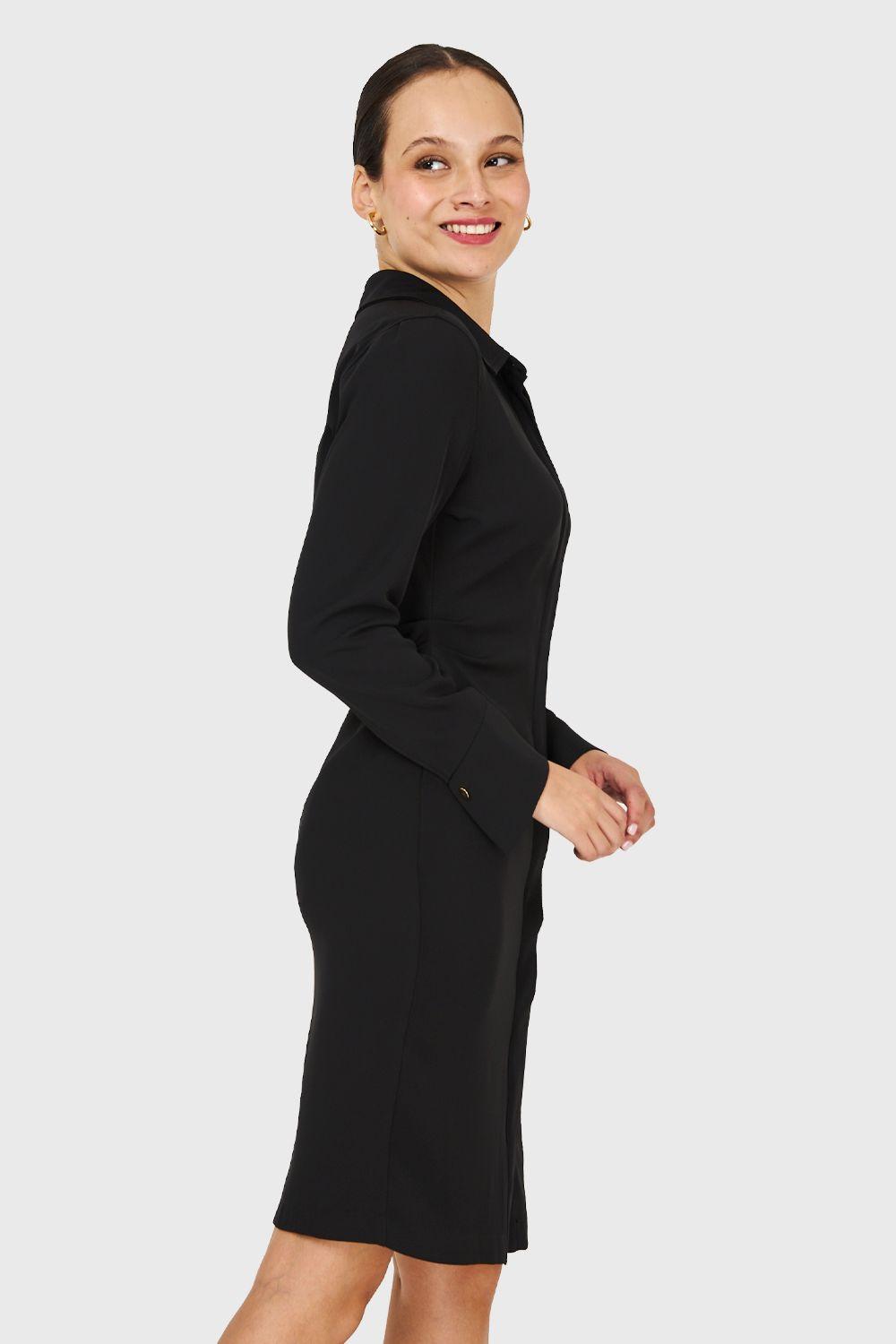 Vestido Pliegues En Cintura Negro Nicopoly-2