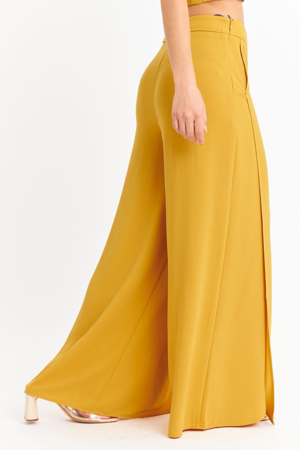 Pantalón Palazzo Tajos Mostaza Nicopoly-2