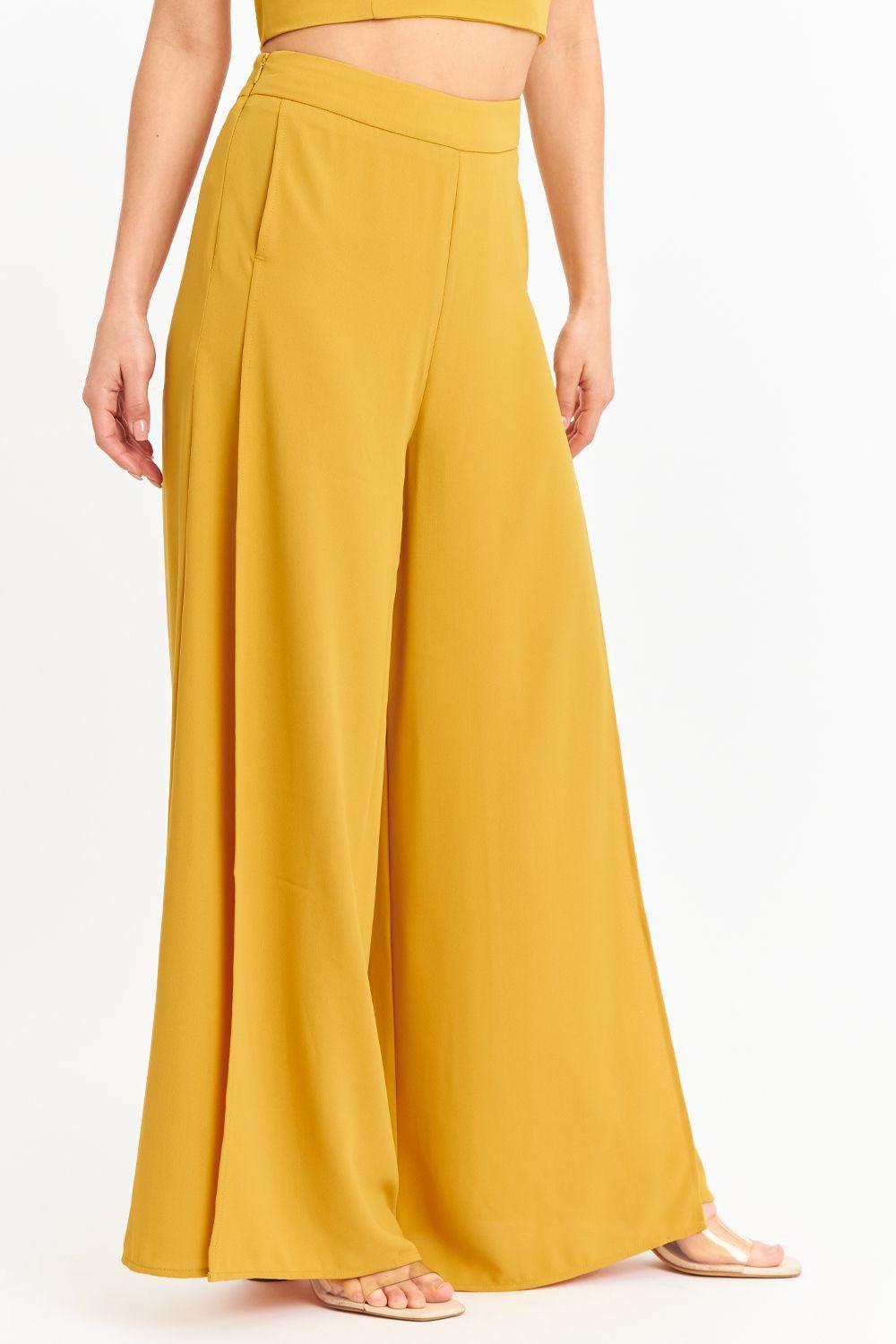 Pantalón Palazzo Tajos Mostaza Nicopoly-4