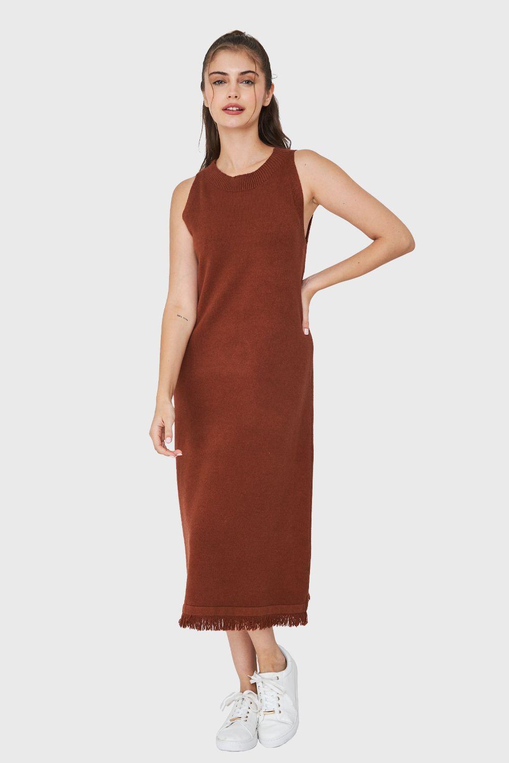 Vestido Tipo Tejido Holgado Flecos Óxido Nicopoly-0