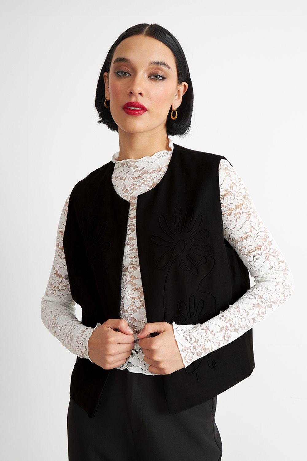 Vest Tipo Gamuza Bordado Negro Nicopoly-0