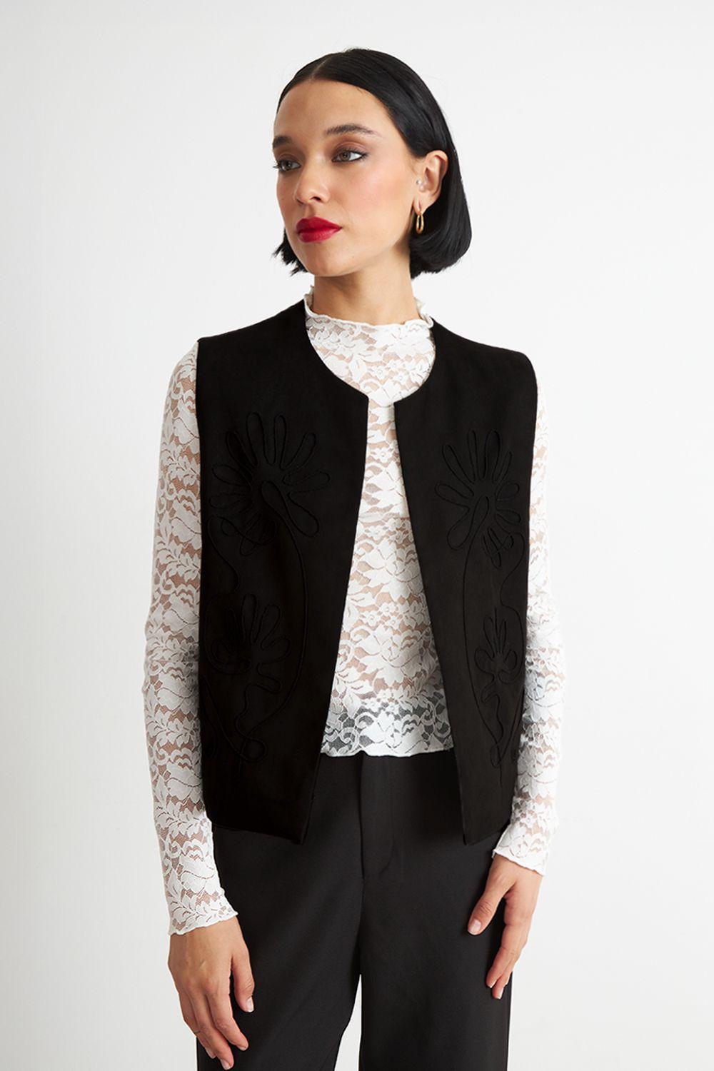 Vest Tipo Gamuza Bordado Negro Nicopoly-4