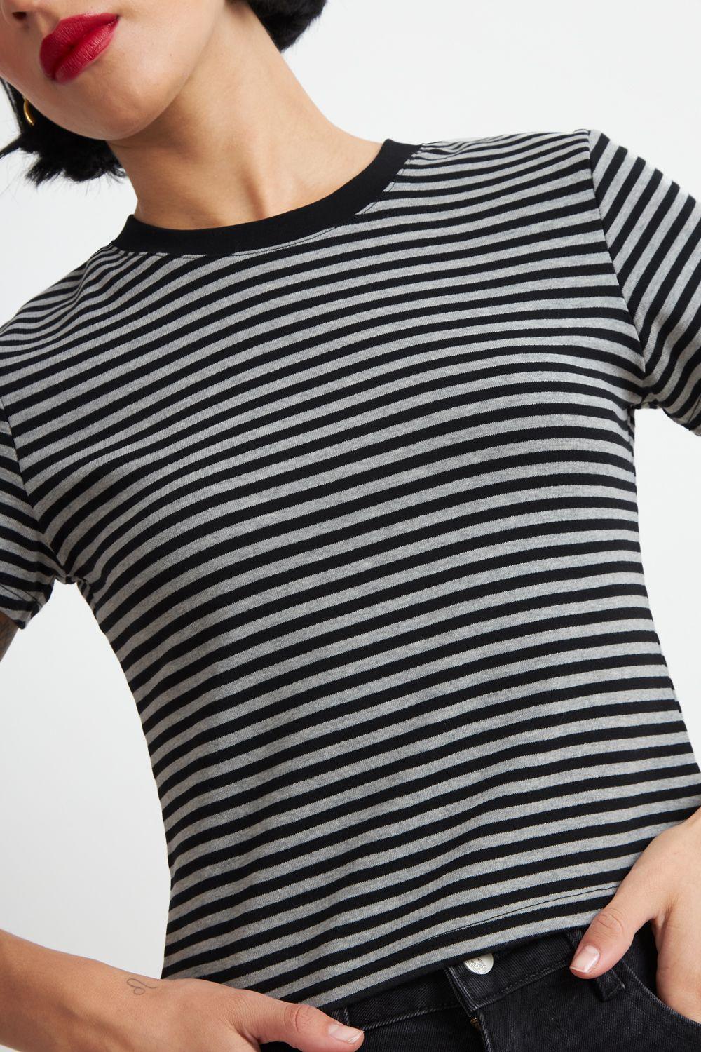 Polera Básica Cuello Redondo Líneas Grafito Nicopoly-5