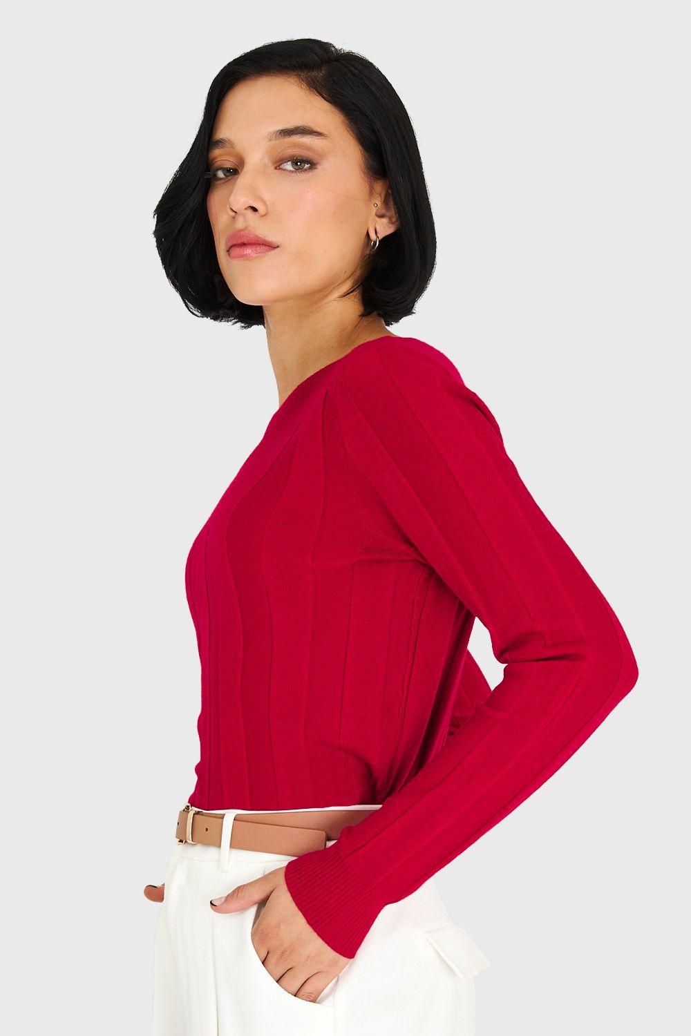 Sweater Acanalado Cuello Bote Rojo Nicopoly-2