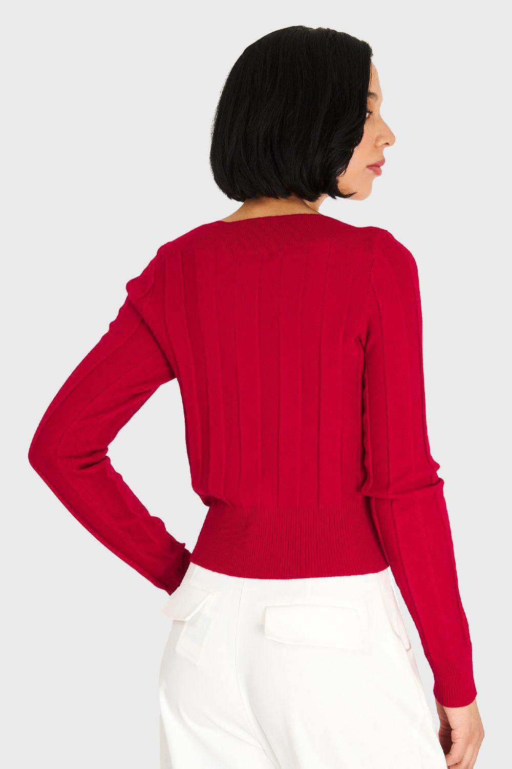 Sweater Acanalado Cuello Bote Rojo Nicopoly-3
