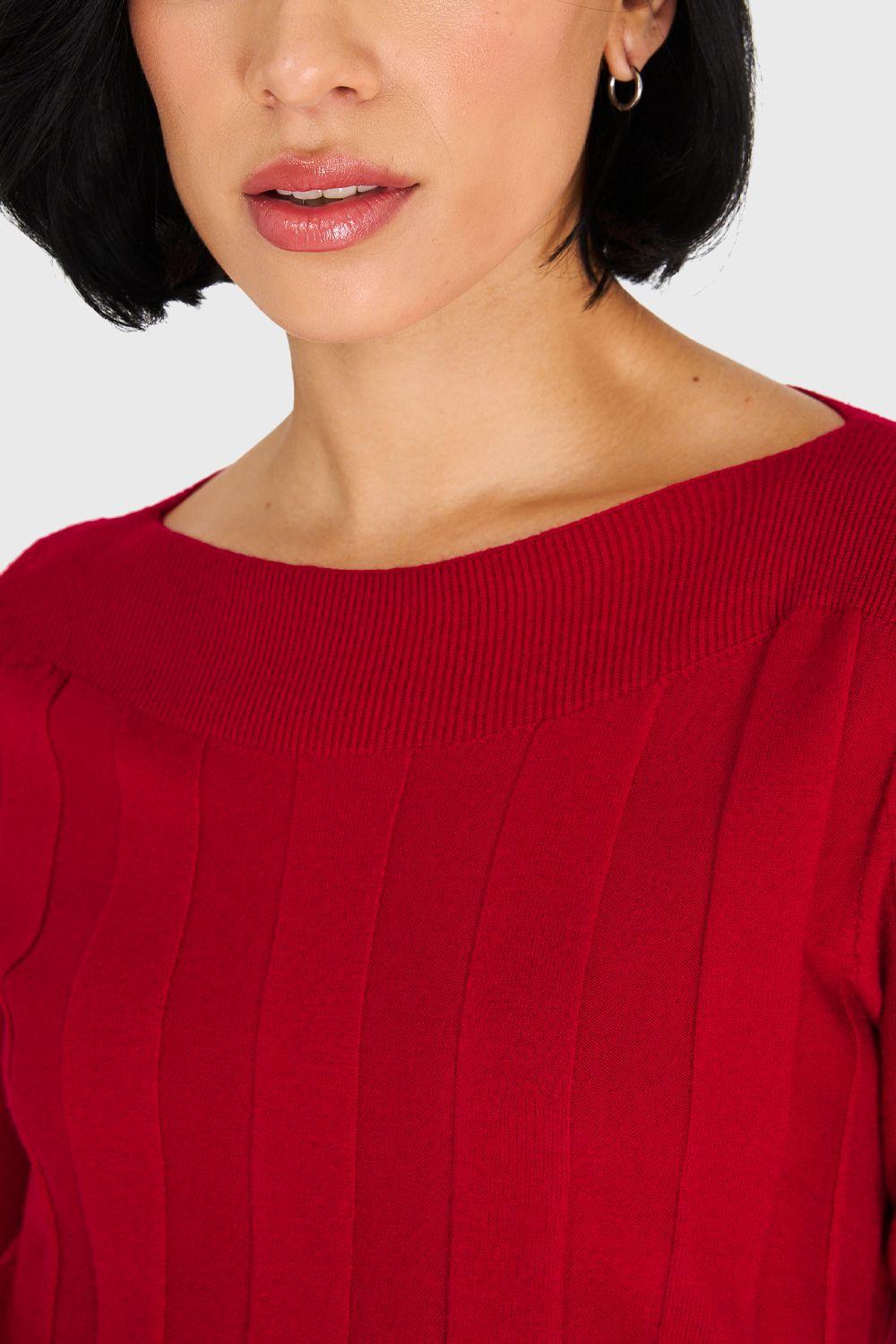 Sweater Acanalado Cuello Bote Rojo Nicopoly-5