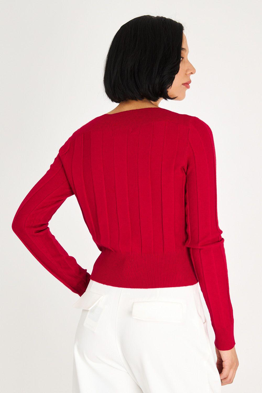 Sweater Acanalado Cuello Bote Rojo Nicopoly-3