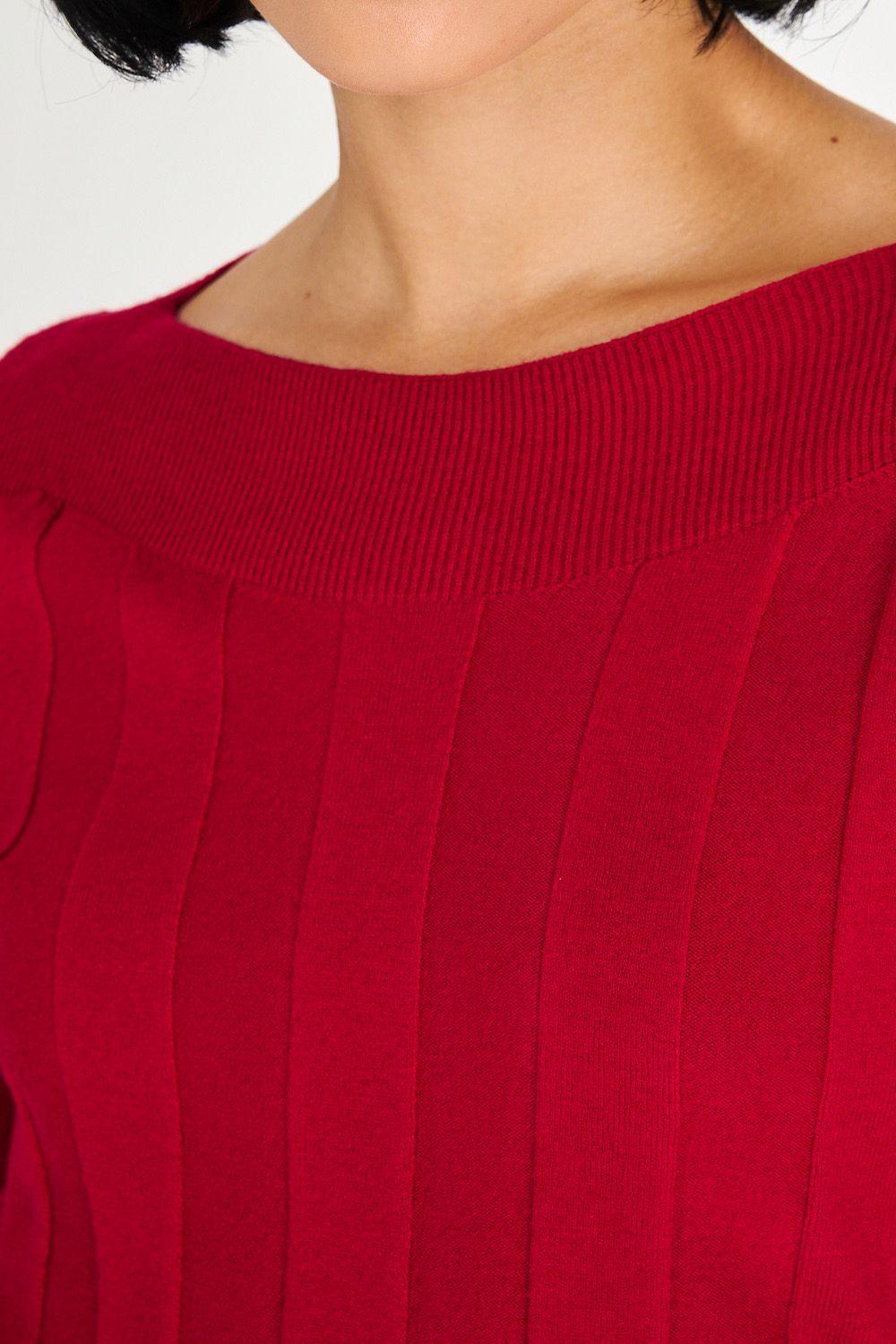 Sweater Acanalado Cuello Bote Rojo Nicopoly-4
