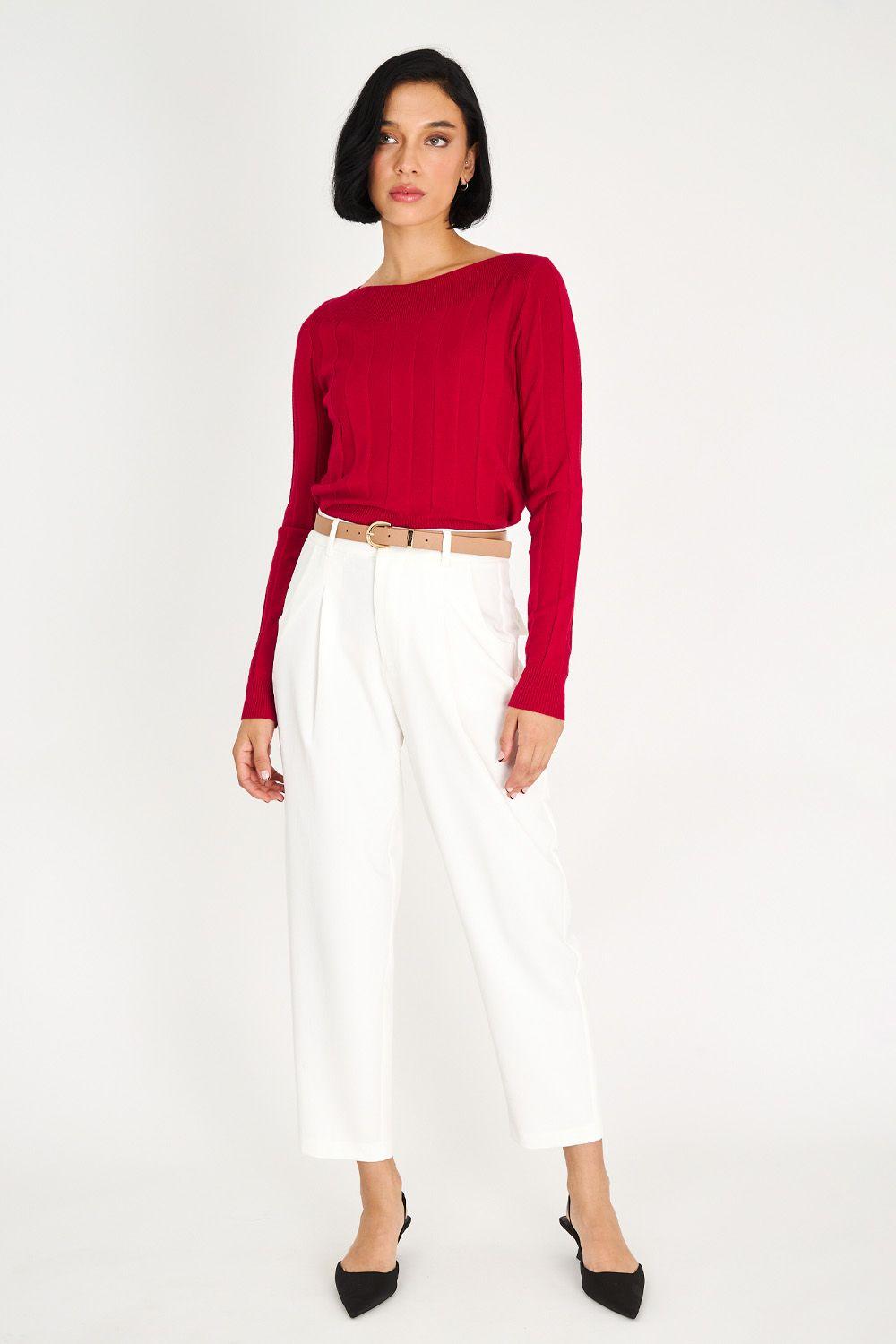 Sweater Acanalado Cuello Bote Rojo Nicopoly-1