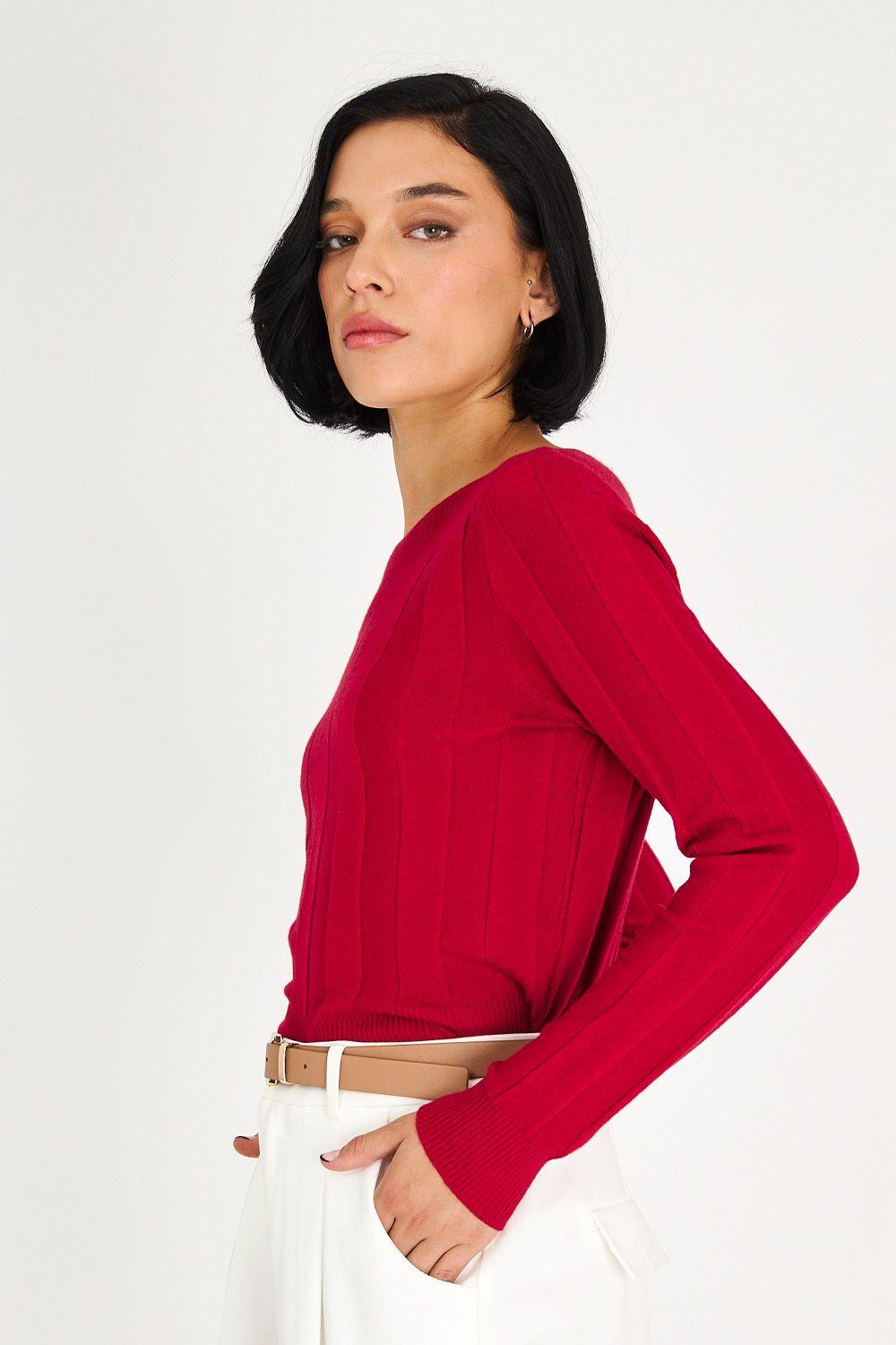 Sweater Acanalado Cuello Bote Rojo Nicopoly-2