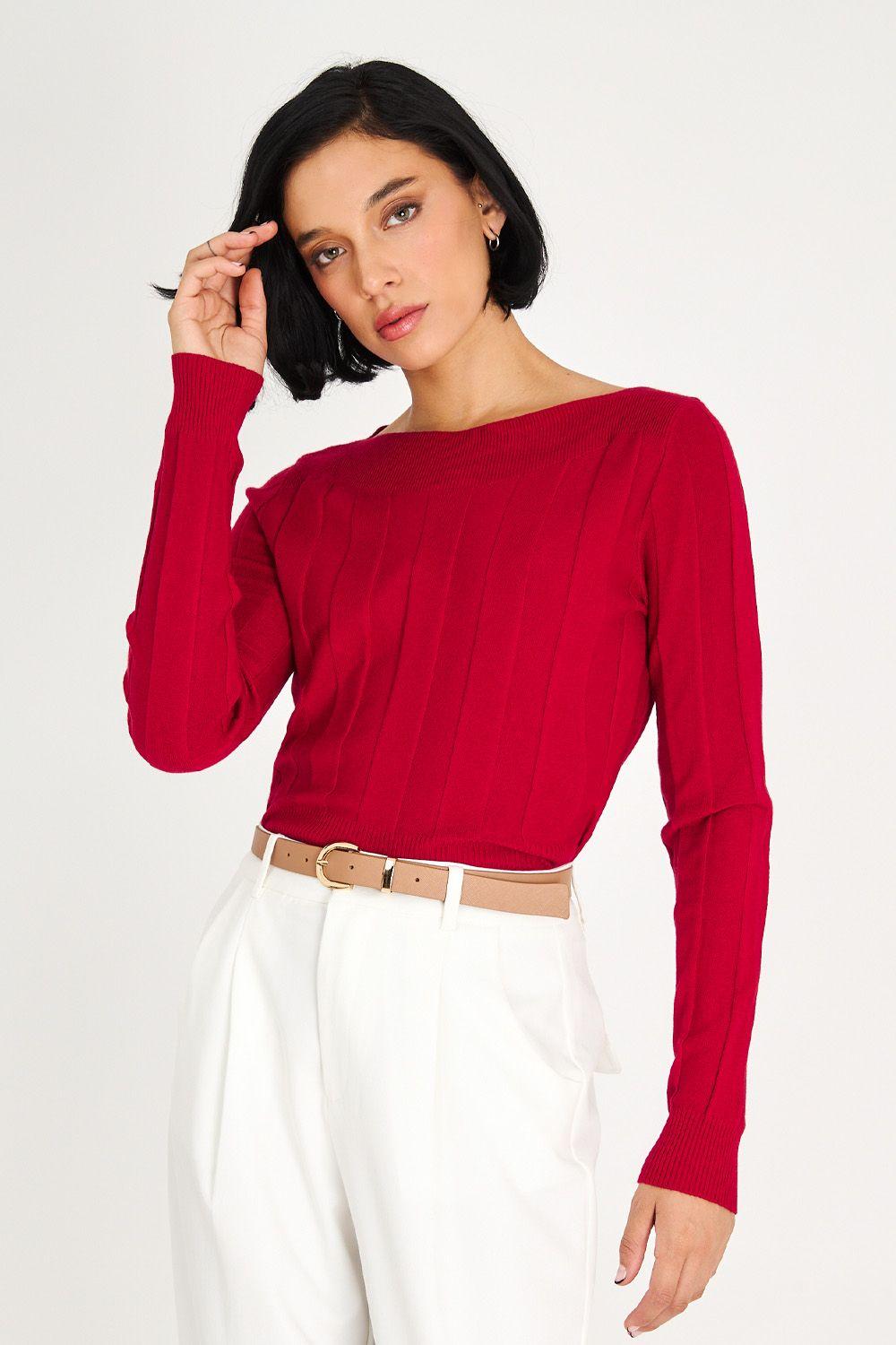 Sweater Acanalado Cuello Bote Rojo Nicopoly-5