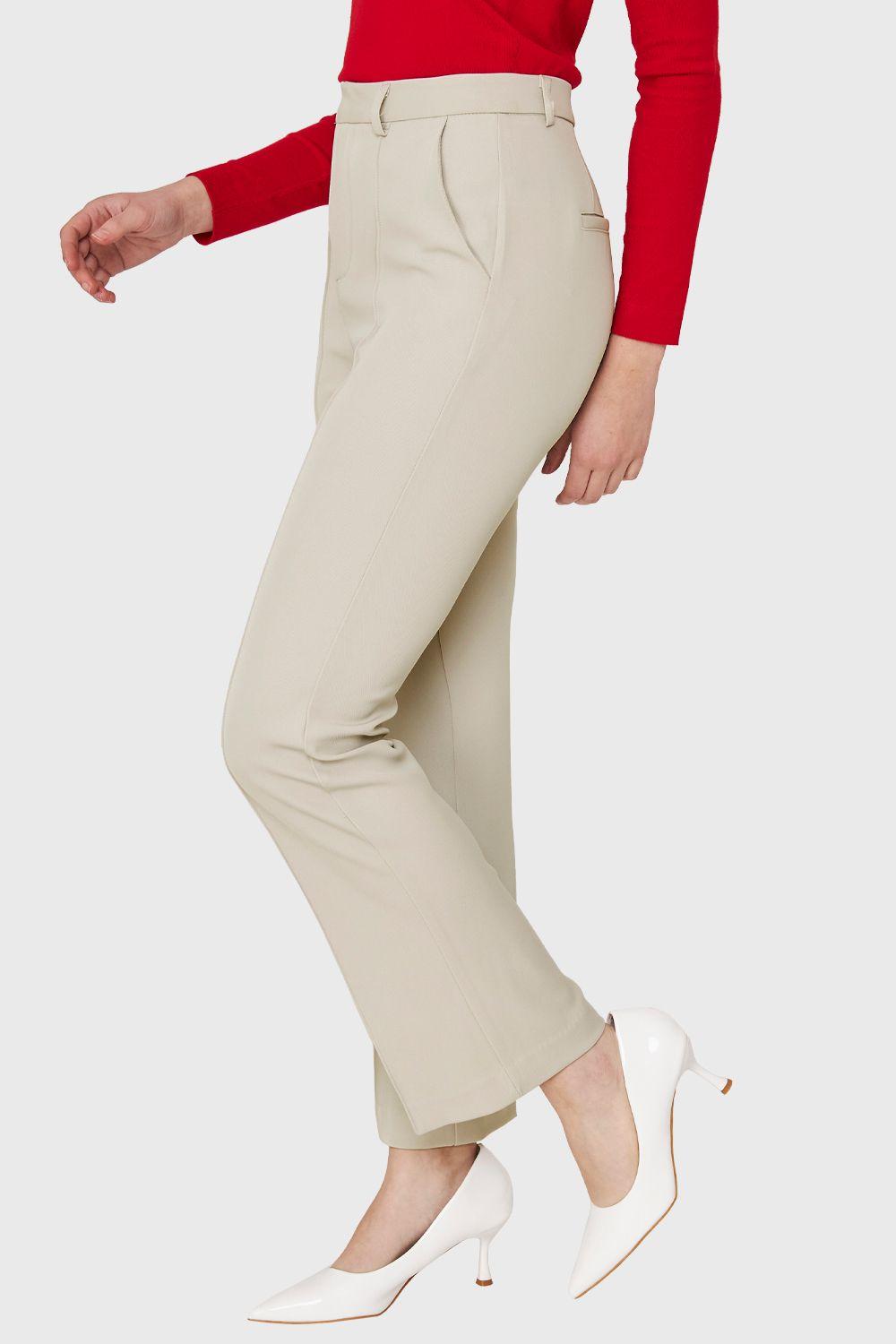 Pantalón Recto Costura Frontal Beige Nicopoly-2
