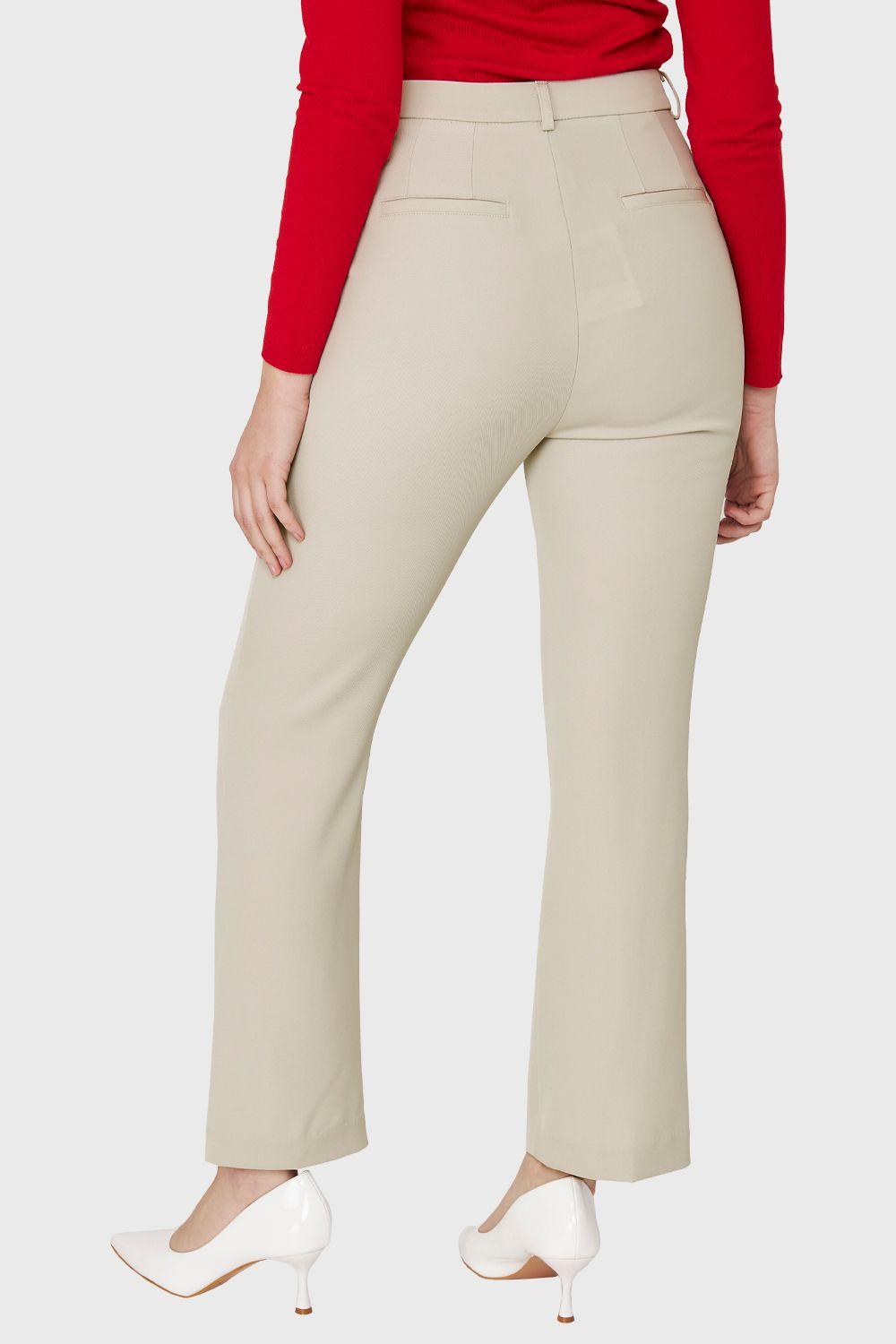 Pantalón Recto Costura Frontal Beige Nicopoly-3