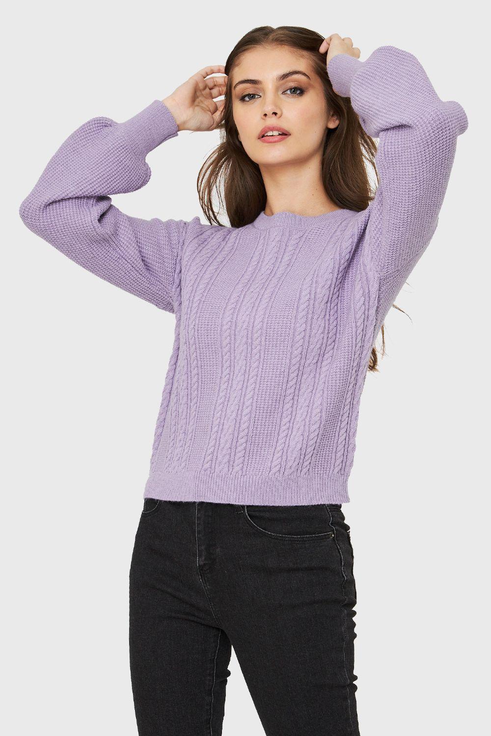 Sweater Corto Trenzas Lila Nicopoly-0