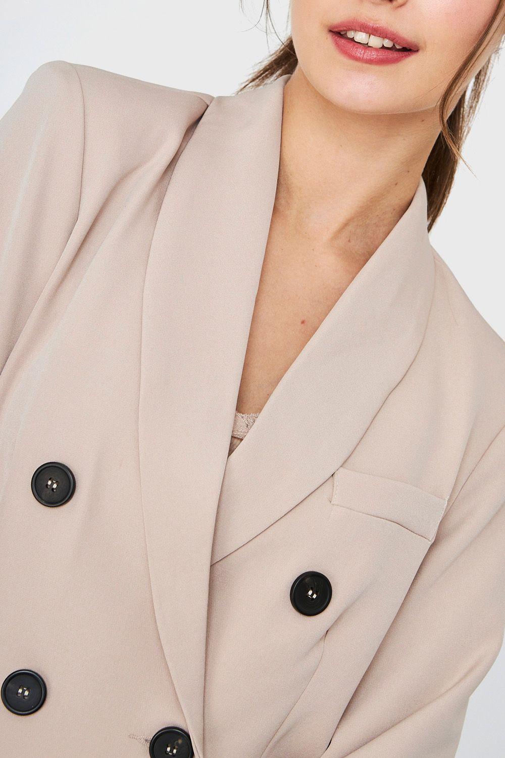 Blazer Largo Cuatro Botones Beige Nicopoly-5