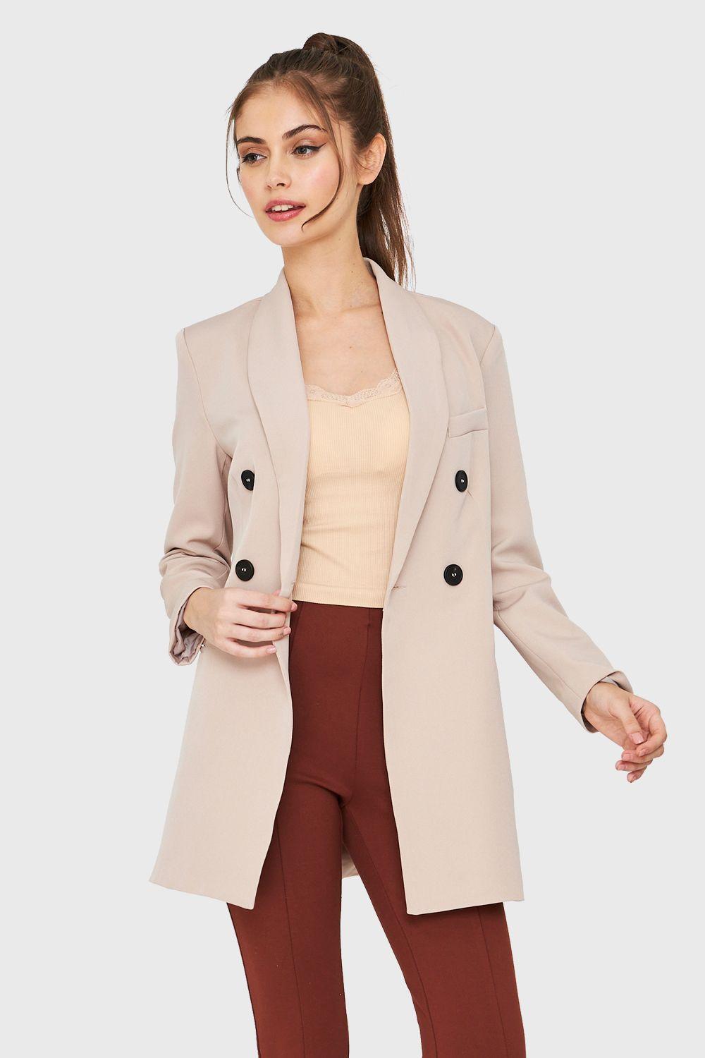 Blazer Largo Cuatro Botones Beige Nicopoly-4