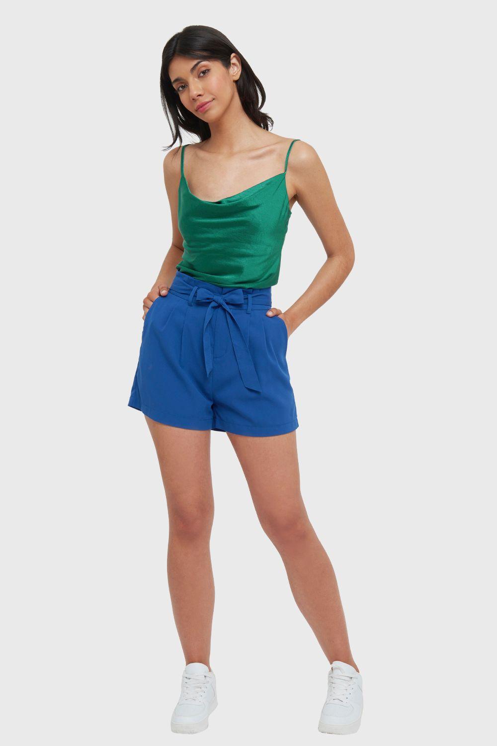 Top Tipo Satín Escote Drapeado Verde Nicopoly-1