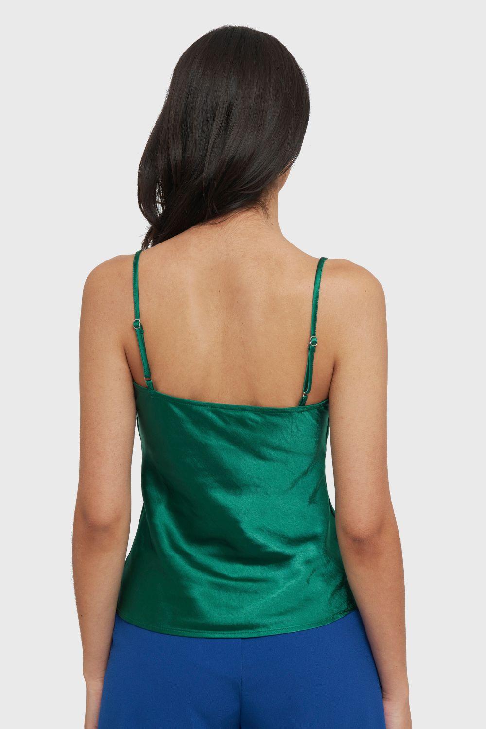 Top Tipo Satín Escote Drapeado Verde Nicopoly-3