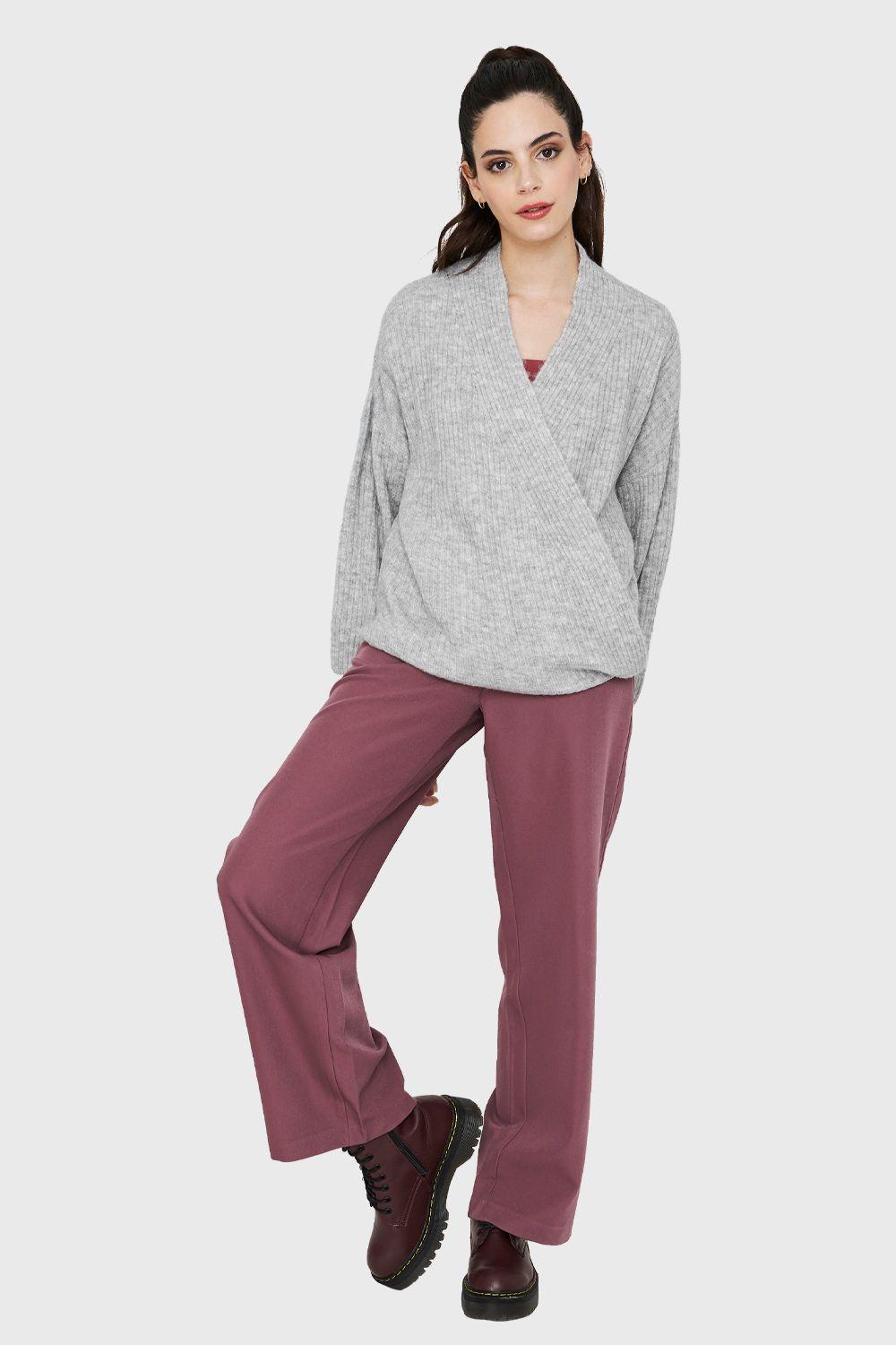 Sweater Escote Cruzado Gris Nicopoly-1