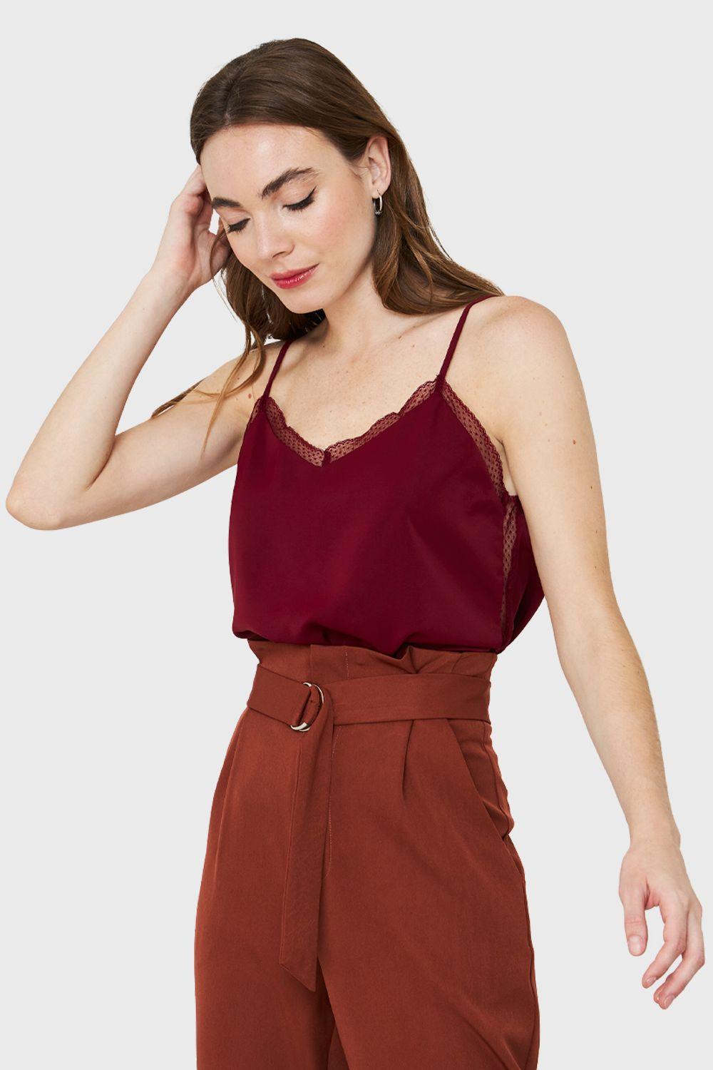 Top Escote Encaje Burdeos Nicopoly-0
