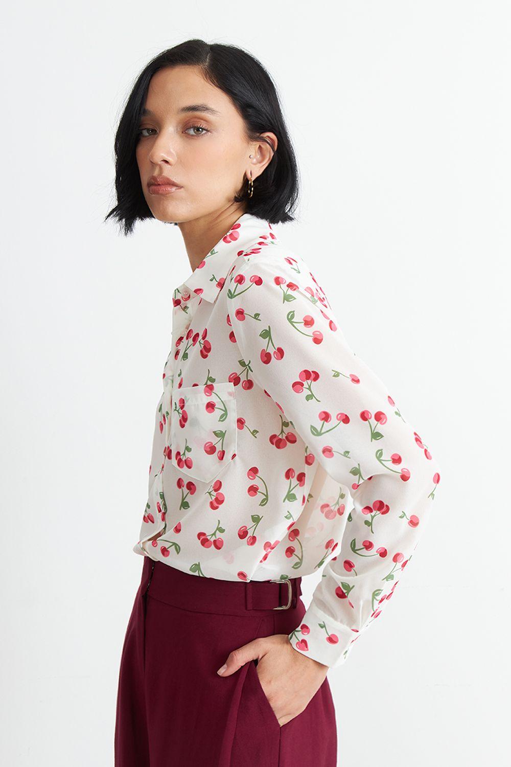 Blusa Manga Larga Estampado Cereza Blanco Nicopoly-2