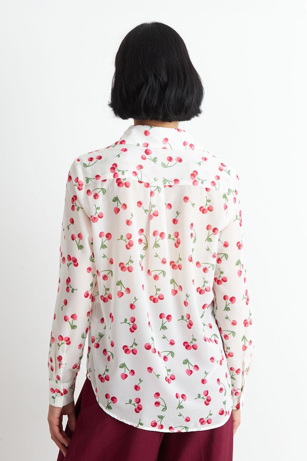 Blusa Manga Larga Estampado Cereza Blanco Nicopoly-3