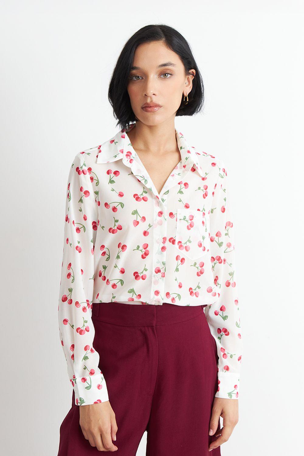 Blusa Manga Larga Estampado Cereza Blanco Nicopoly-4