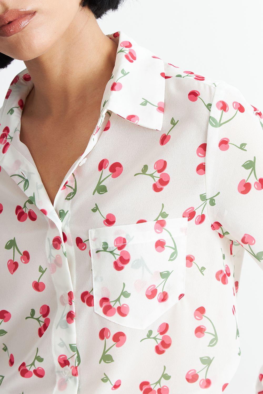 Blusa Manga Larga Estampado Cereza Blanco Nicopoly-5