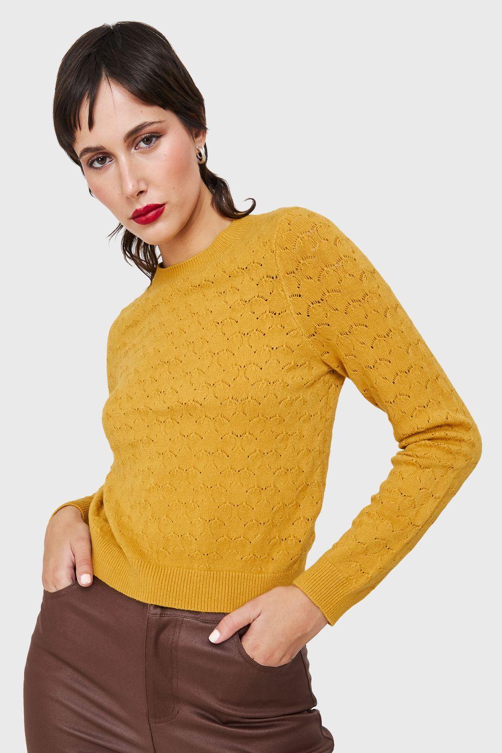 Sweater Básico Cuello Redondo Mostaza Nicopoly-0
