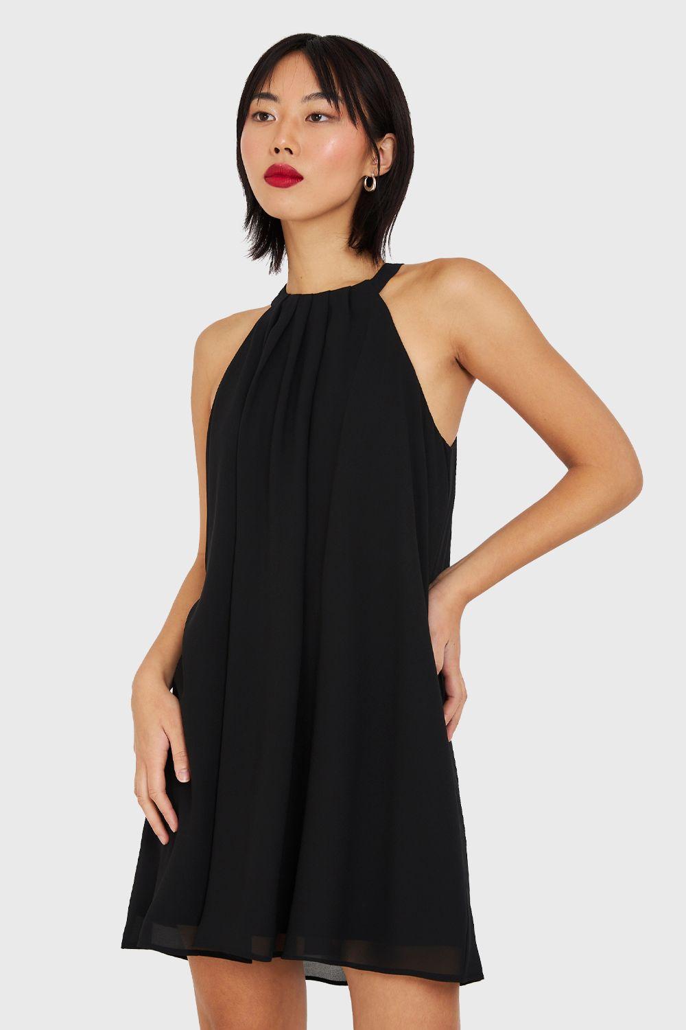 Vestido Corto Cuello Halter Negro Nicopoly-0