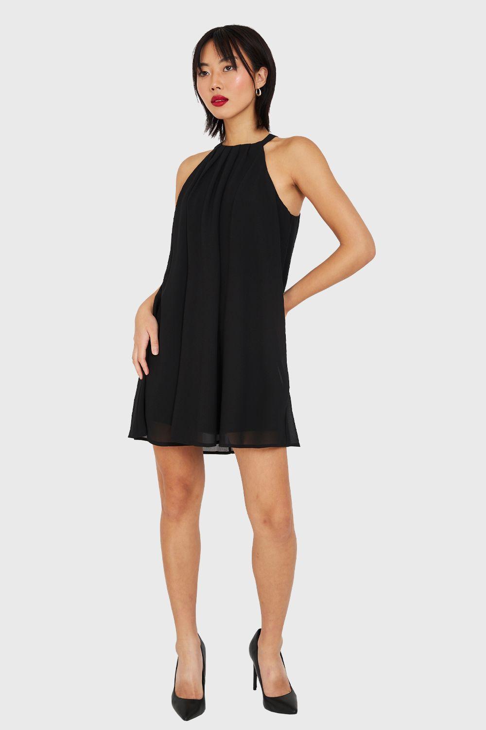 Vestido Corto Cuello Halter Negro Nicopoly-1