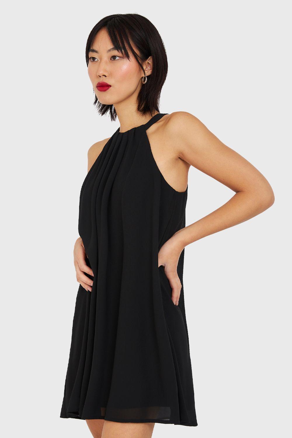 Vestido Corto Cuello Halter Negro Nicopoly-2