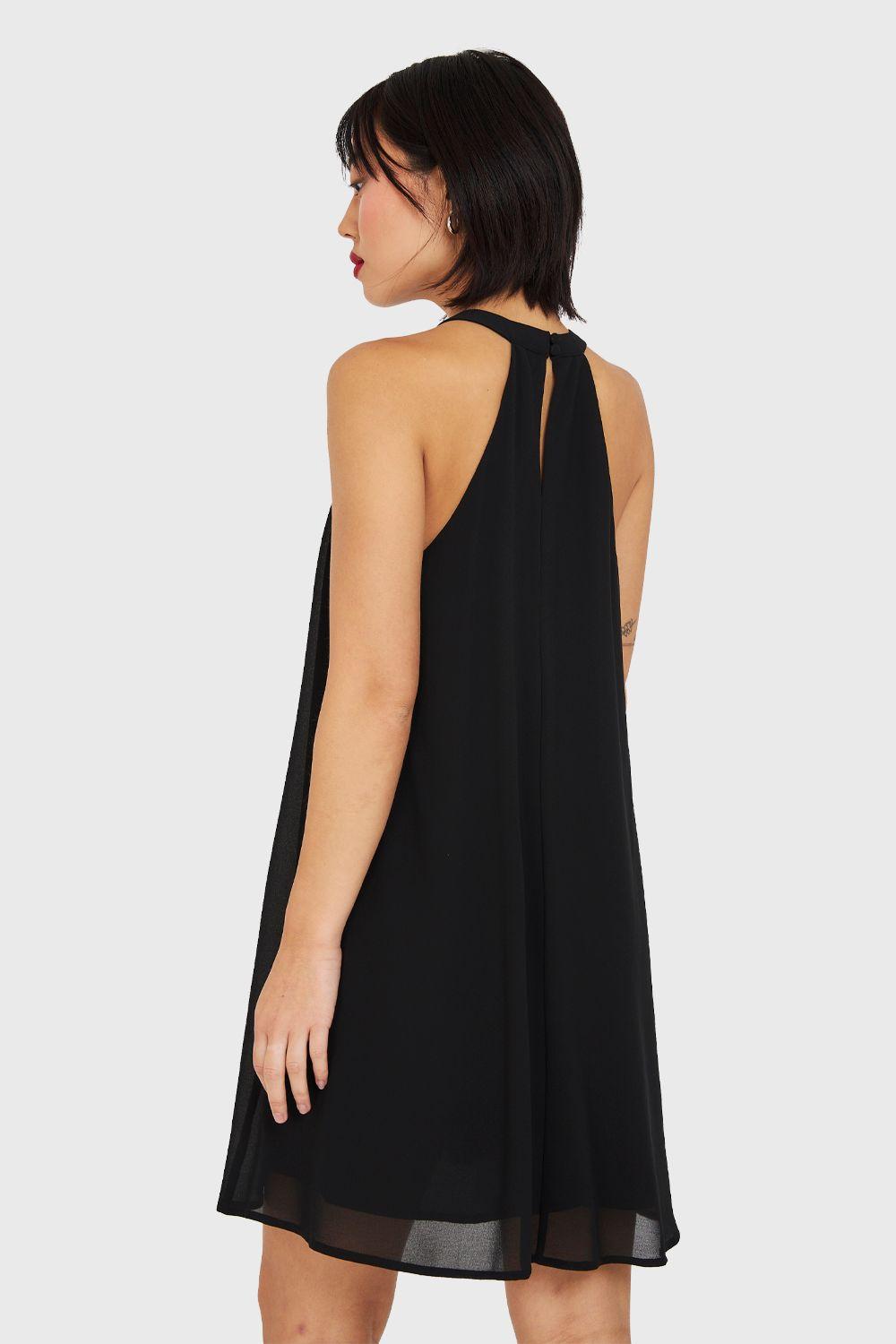 Vestido Corto Cuello Halter Negro Nicopoly-3