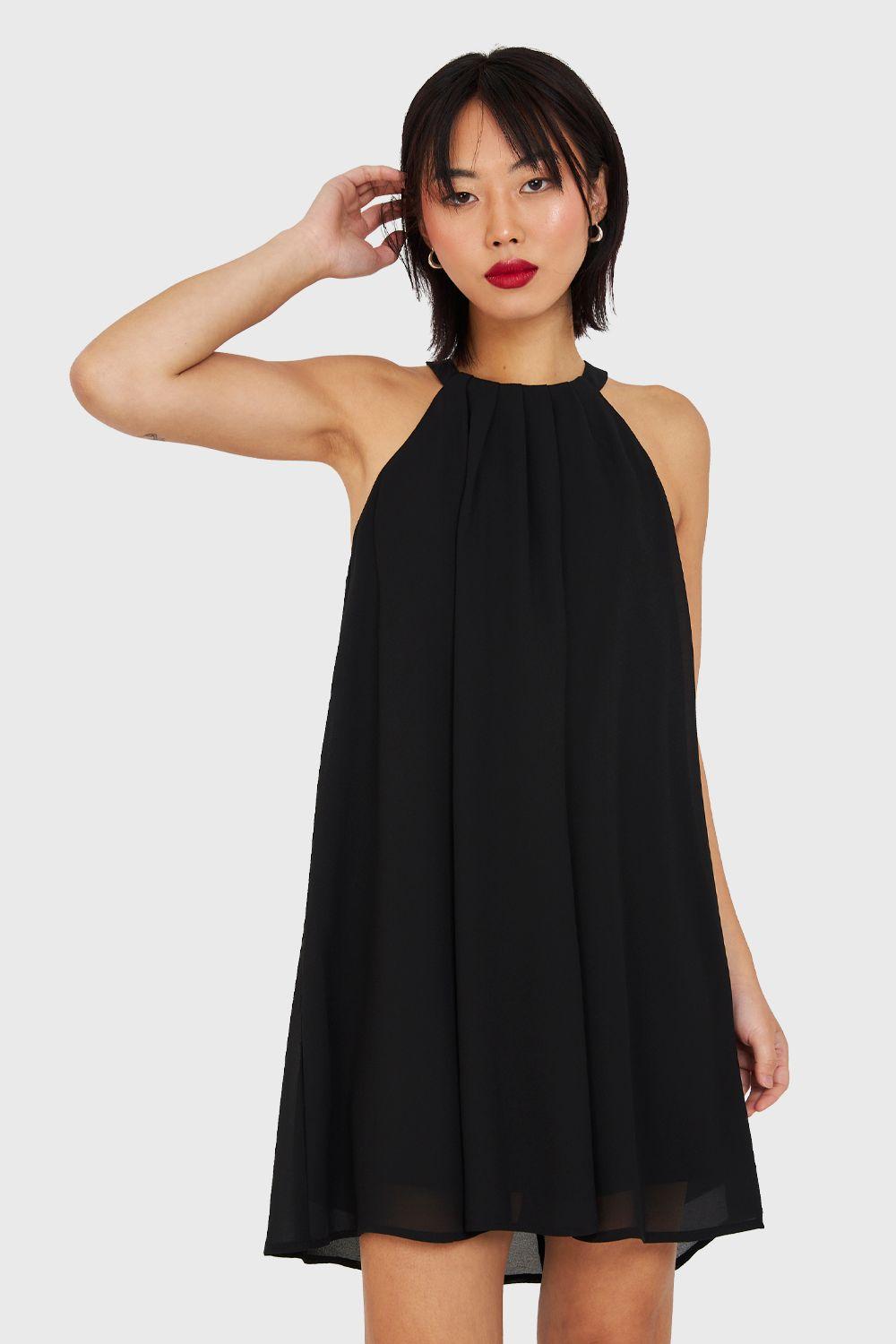 Vestido Corto Cuello Halter Negro Nicopoly-4