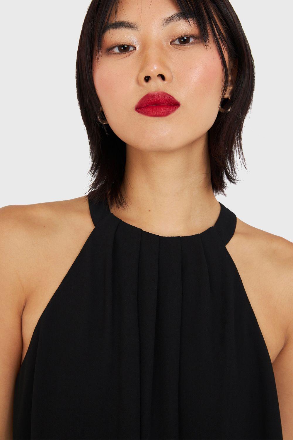 Vestido Corto Cuello Halter Negro Nicopoly-5