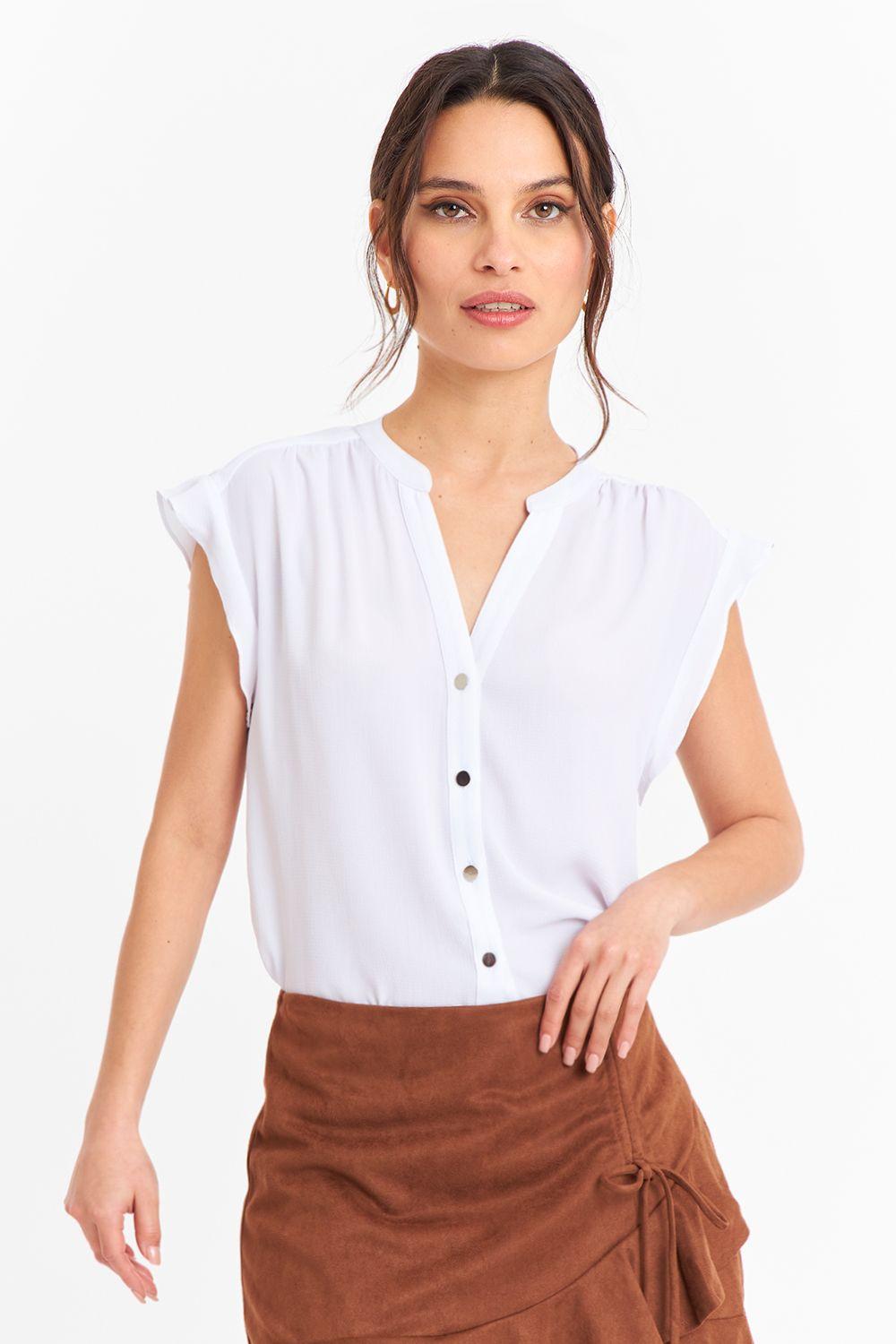 Blusa Cuello Mao Botones Blanco Nicopoly-4